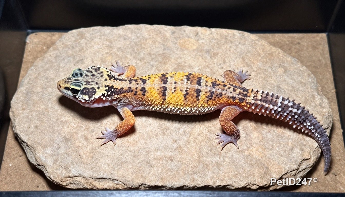 Leopard gecko resting on a stone
