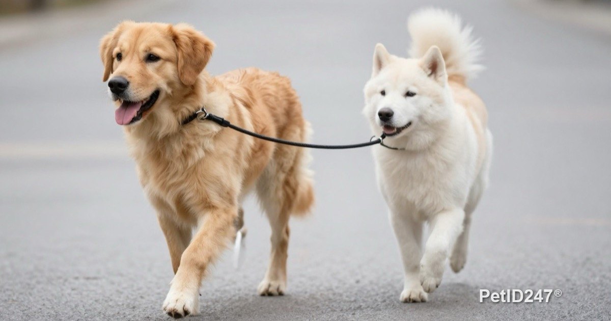 Two dogs out for a walk together
