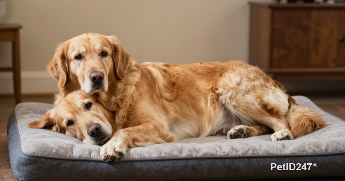 Senior dog resting on a thick, soft bed