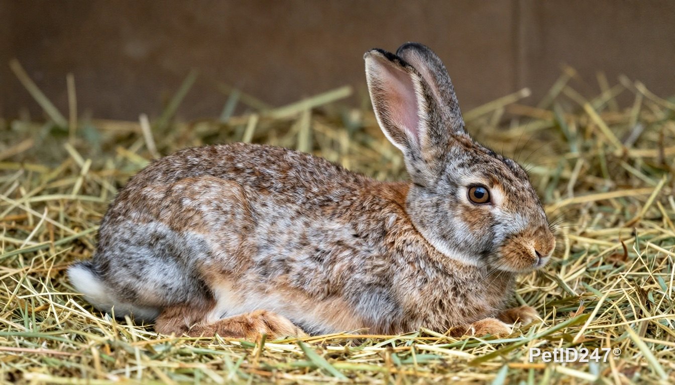 Rabbit resting on hay