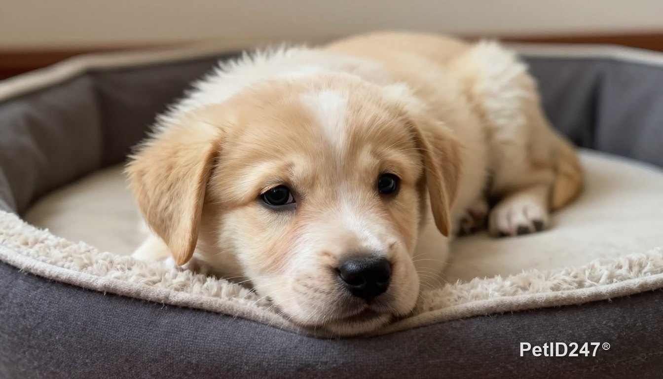 Puppy resting in a clean dog bed