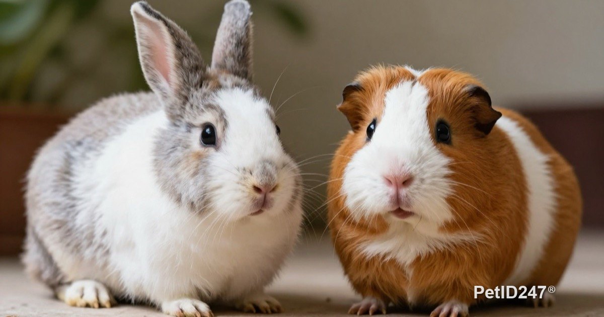 Rabbit and guinea pig lying side by side