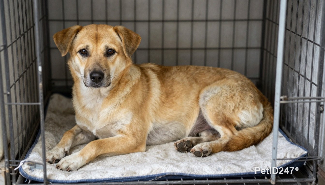 Shy dog resting in a quiet corner