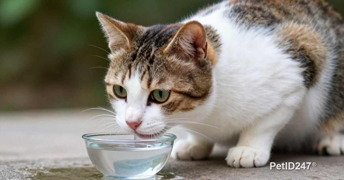 Mèo đang uống nước từ bát