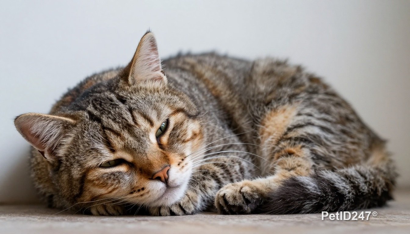 Older cat sleeping on a soft cushion