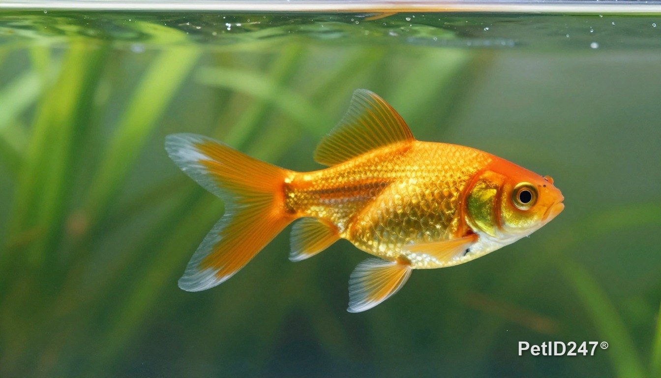 Goldfish in a planted aquarium, morning light