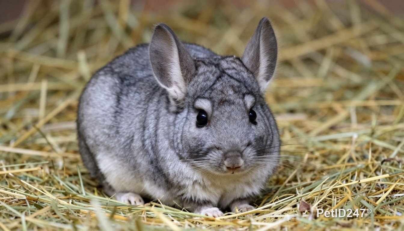 Chinchilla nằm trên cỏ khô