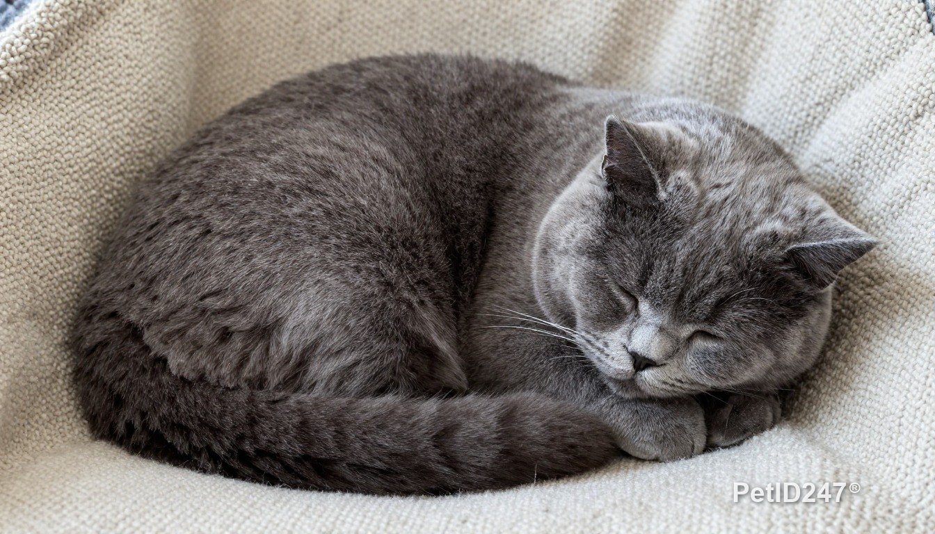 British shorthair curled up asleep