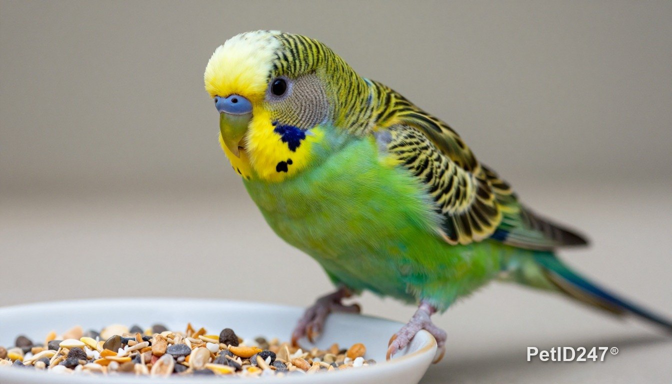 Budgerigar eating seeds
