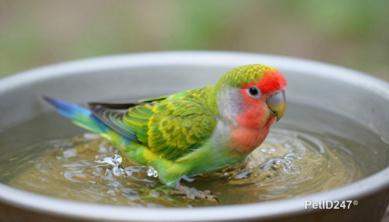 Lovebird bathing