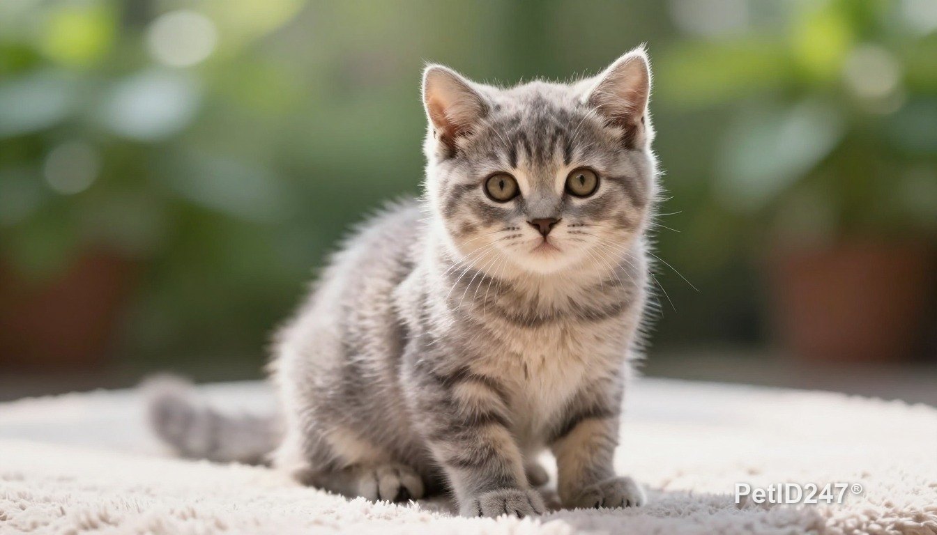 Grey tabby cat as a kitten, morning light