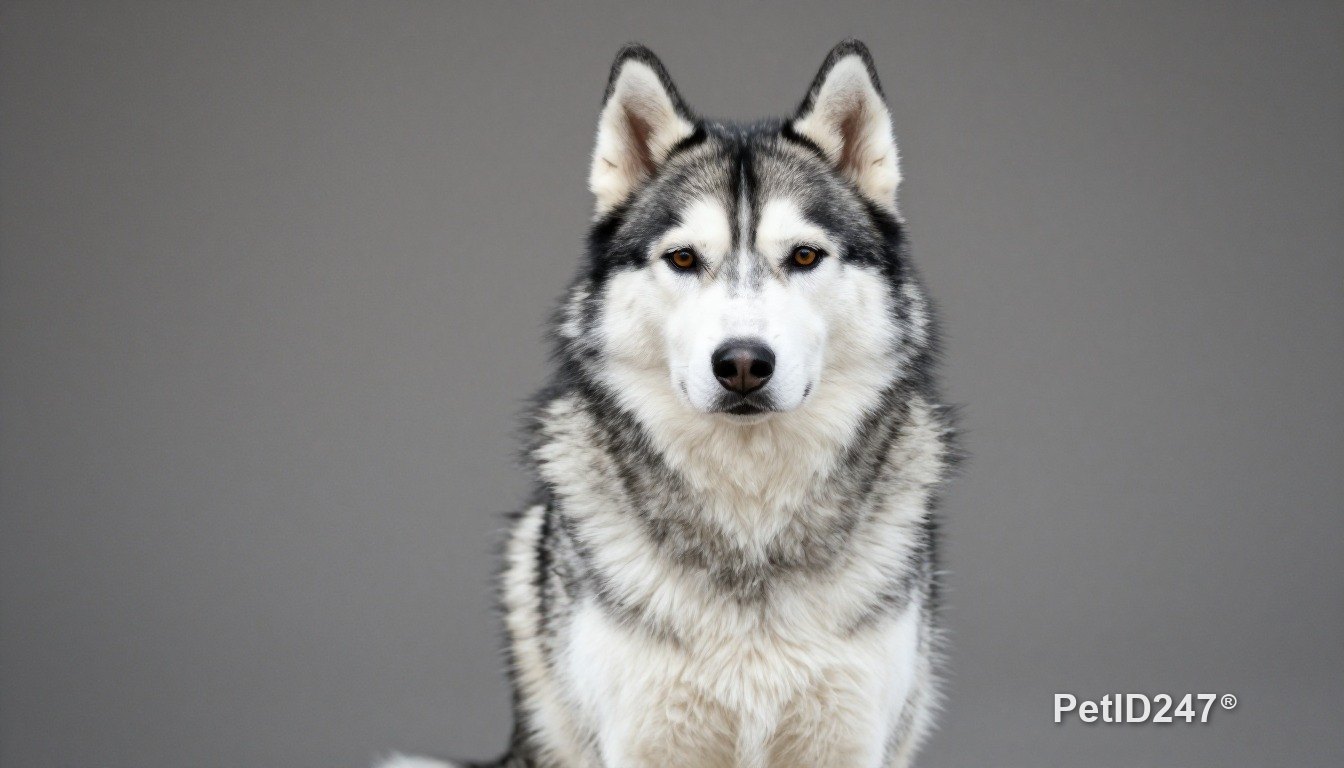 Chó husky ngồi nhìn thẳng