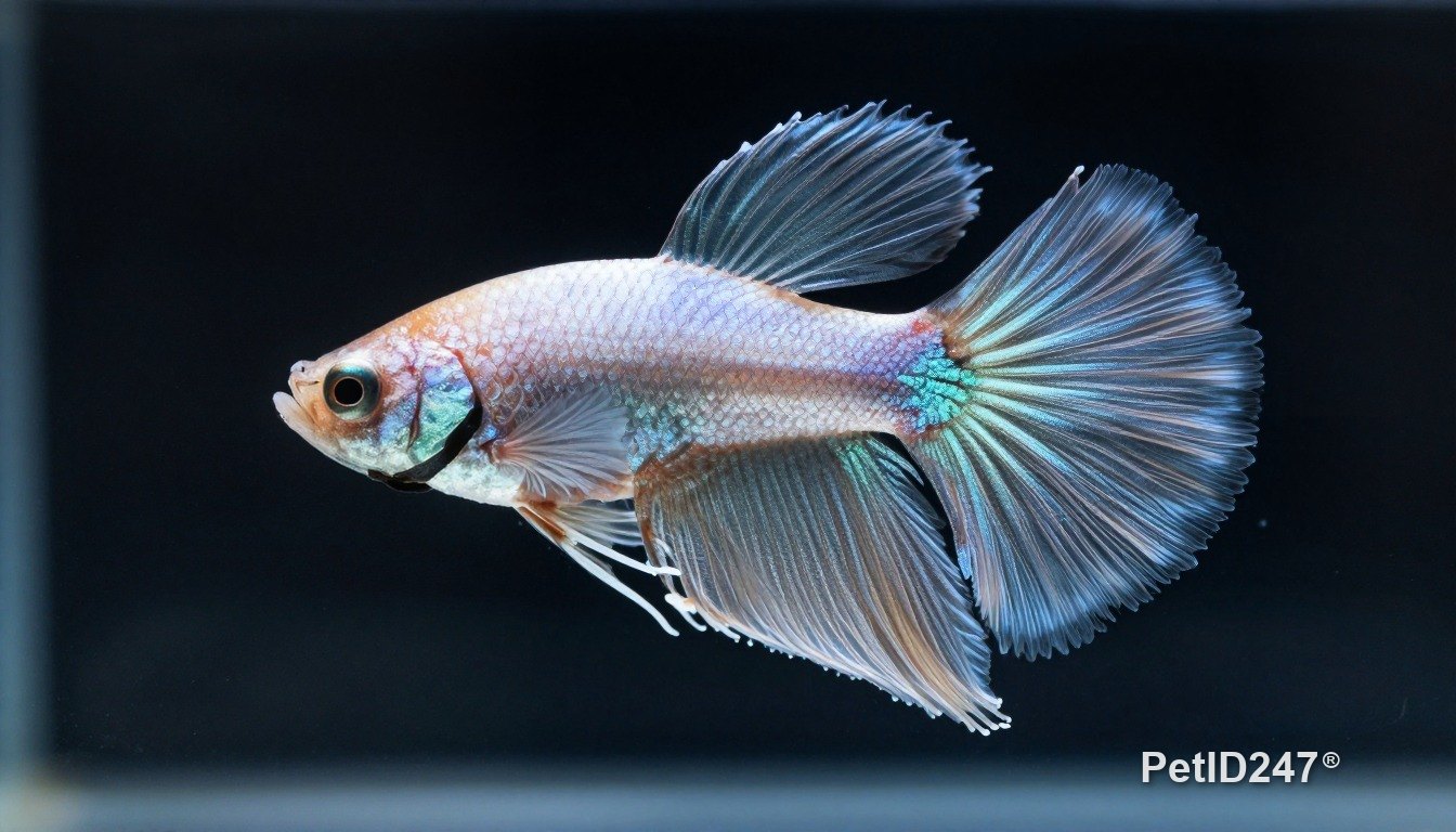 Cá betta bơi trong bể thuỷ sinh, nền tối