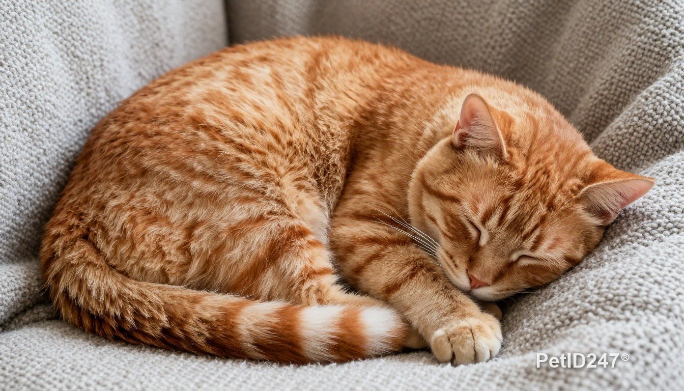 Orange tabby cat curled up asleep