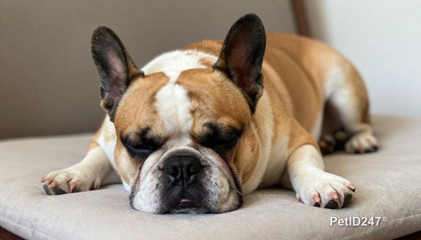 French bulldog sleeping on a cushion