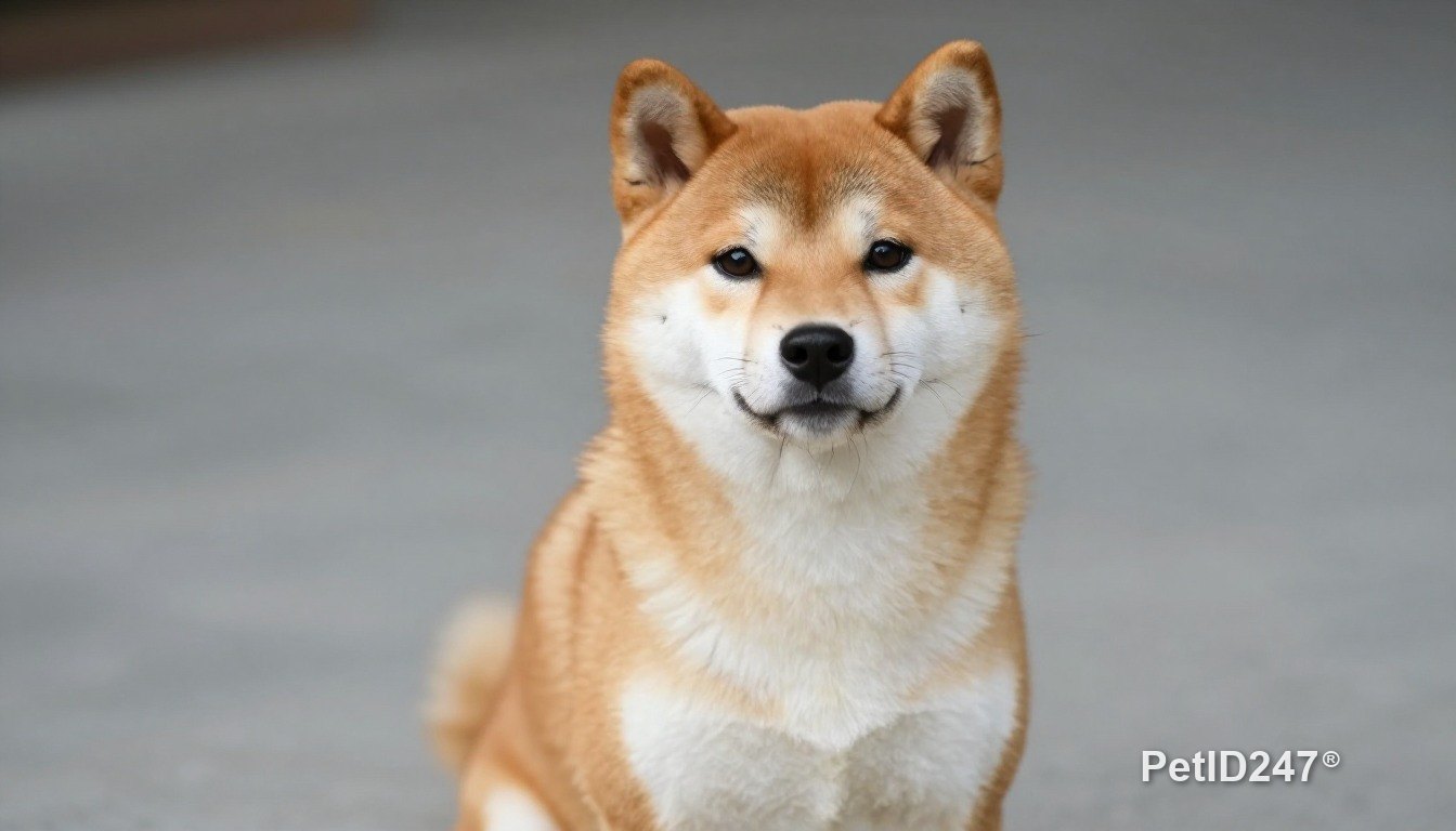 Shiba inu sitting, looking at the camera