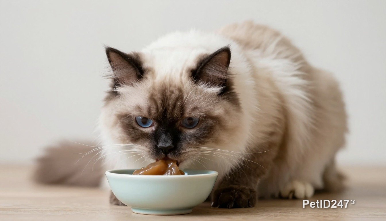 Mèo ragdoll ăn trong bát