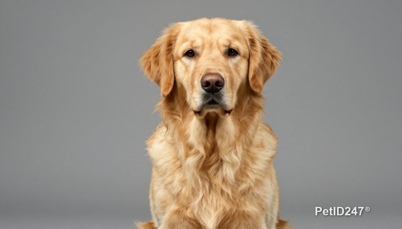 Golden retriever sitting, looking at the camera