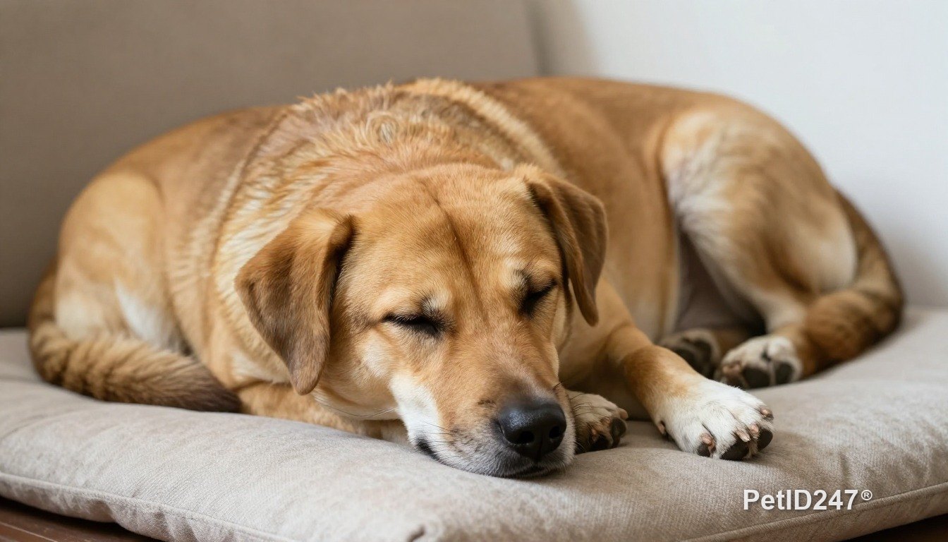 Mixed-breed dog sleeping on a cushion