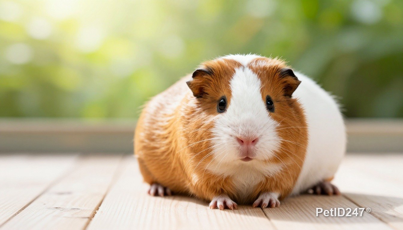 Guinea pig in a spacious enclosure, morning light