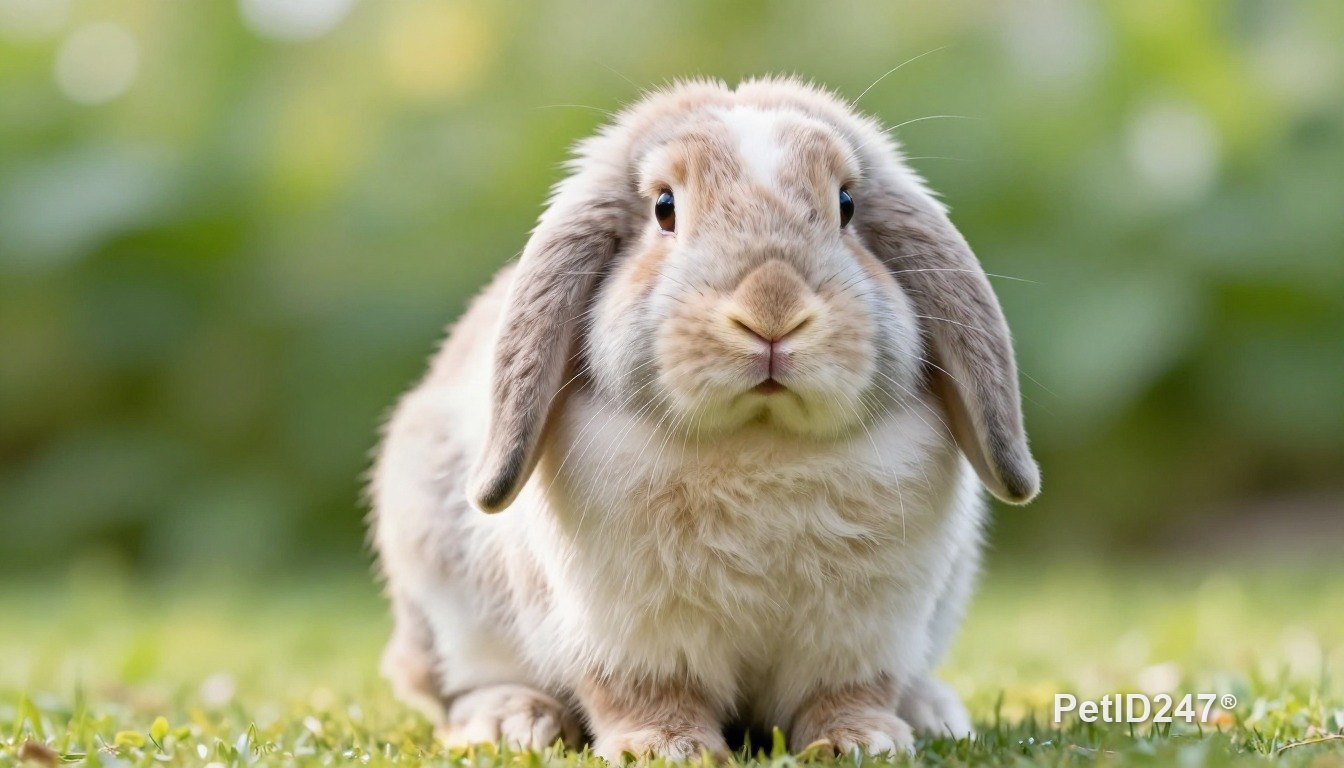 Holland lop rabbit looking at the camera, morning light