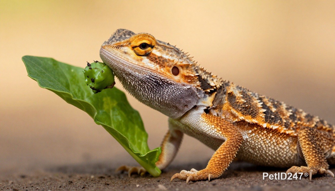 Bearded dragon eating, golden hour