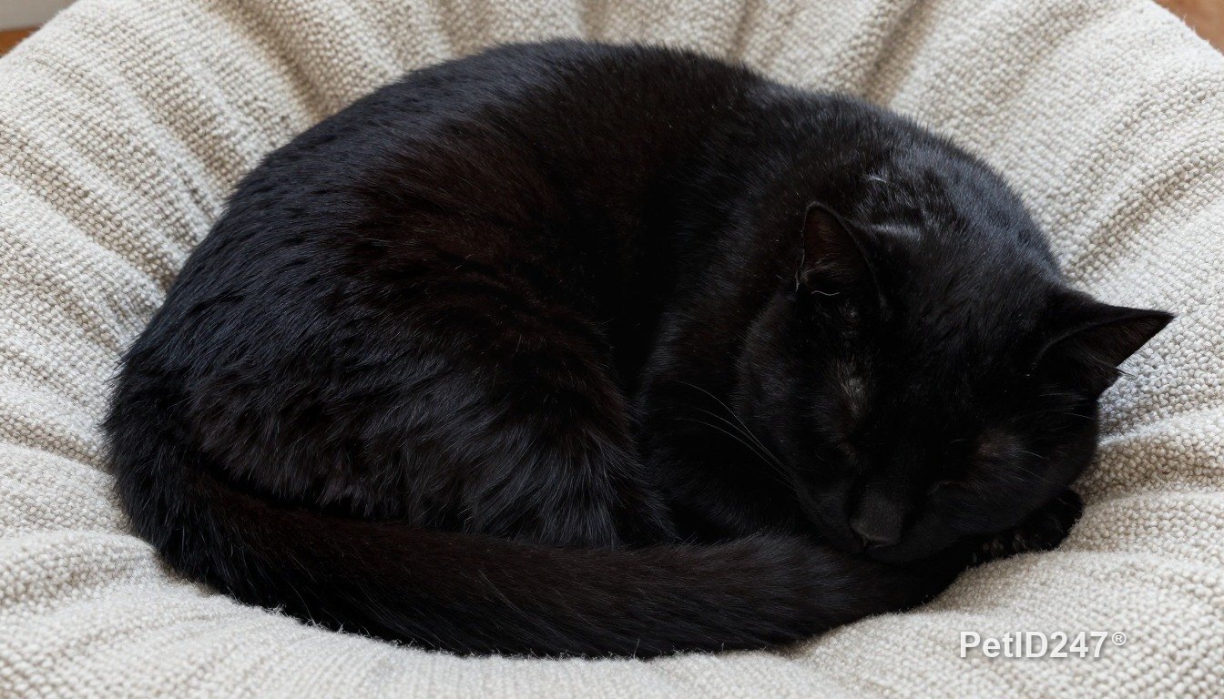 Black cat curled up asleep