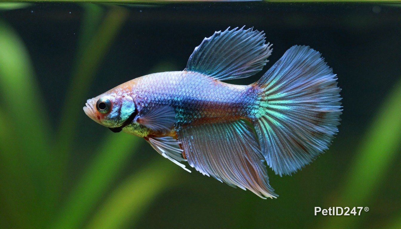 Cá betta bơi trong bể thuỷ sinh
