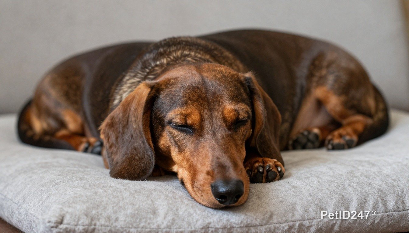 Dachshund sleeping on a cushion