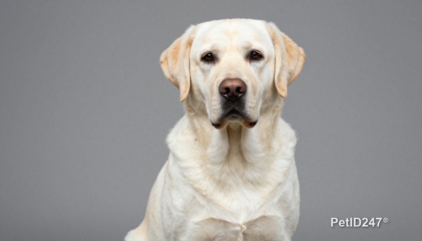 Labrador retriever sitting, looking at the camera