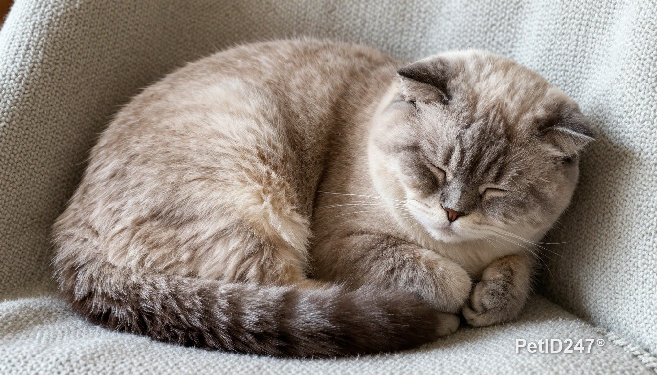 Scottish fold curled up asleep