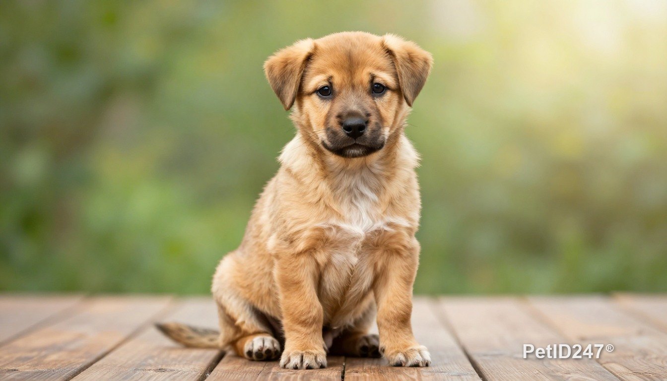 Mixed-breed dog as a puppy, morning light