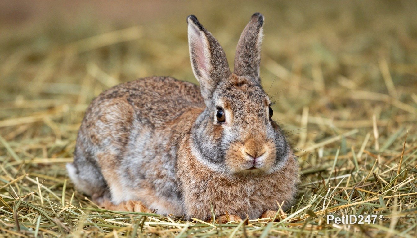 Rabbit resting on hay