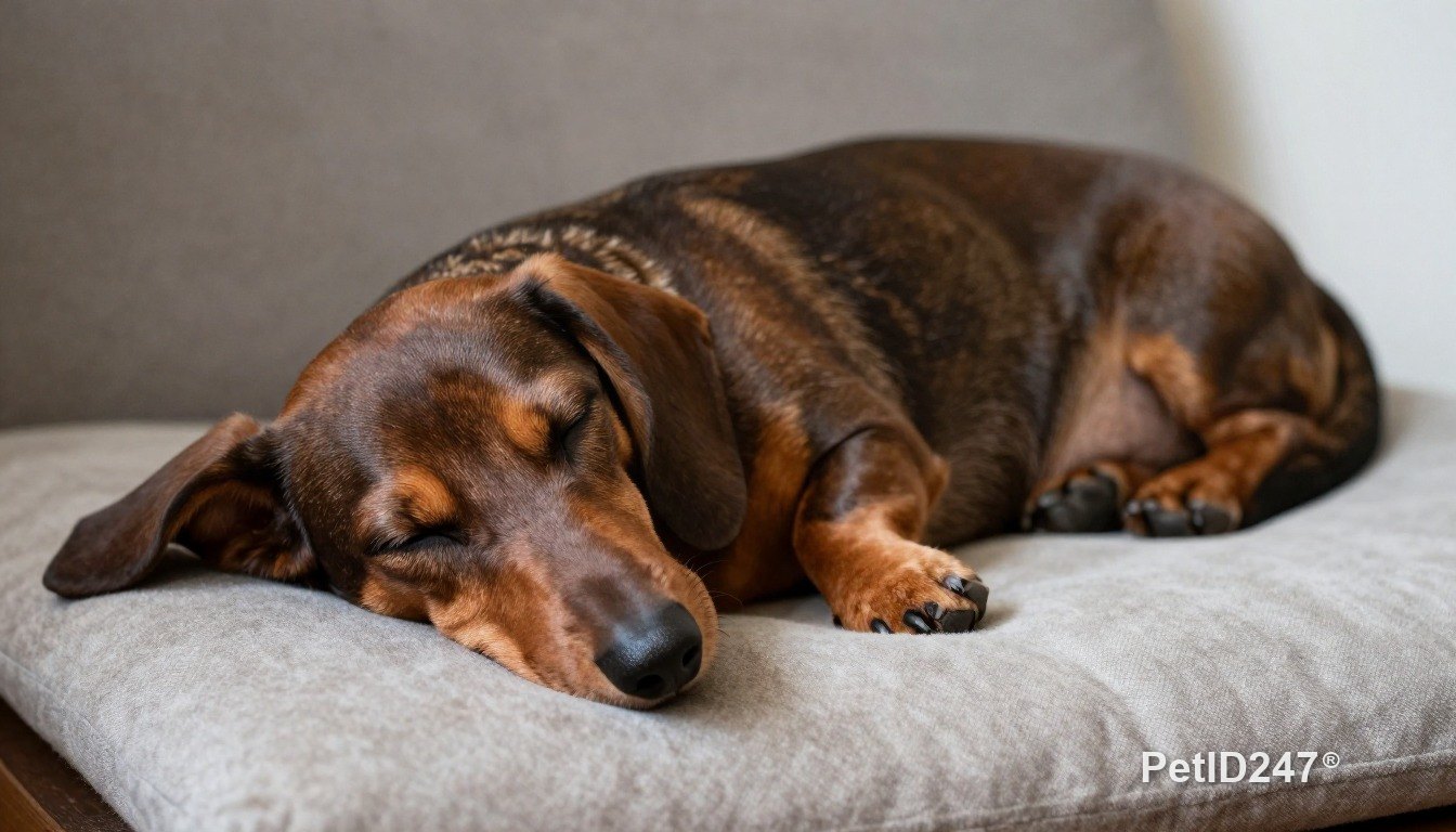 Dachshund sleeping on a cushion