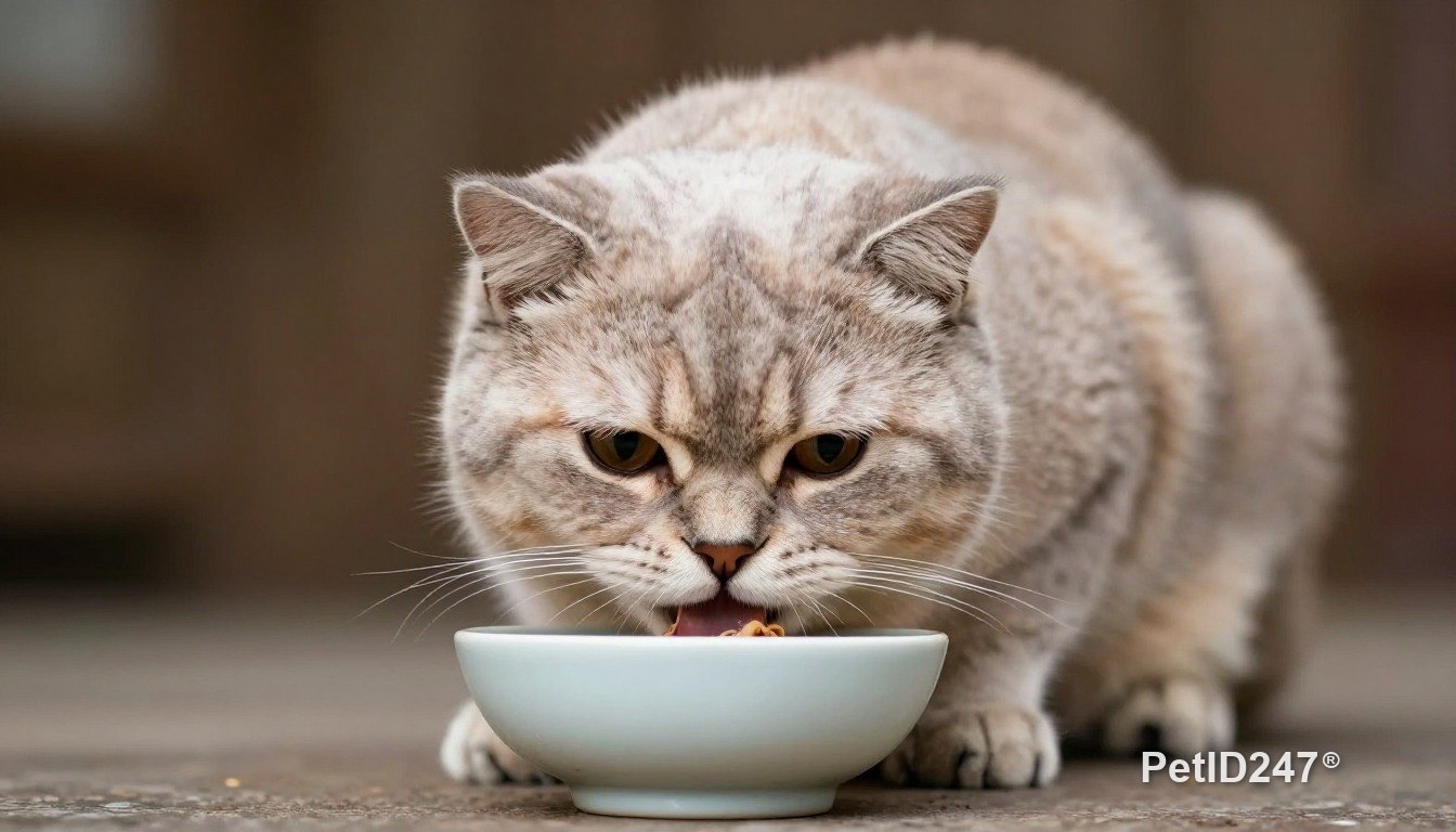 Scottish fold eating from a bowl