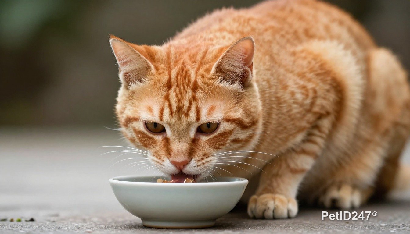 Orange tabby cat eating from a bowl