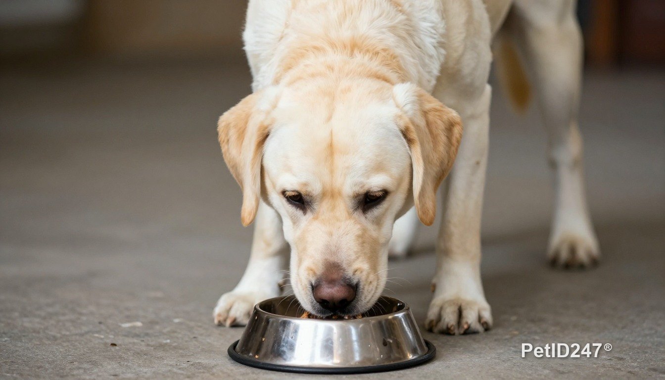 Chó labrador ăn trong bát