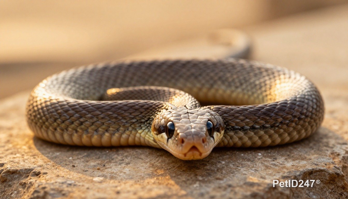 Corn snake on a flat stone, golden hour