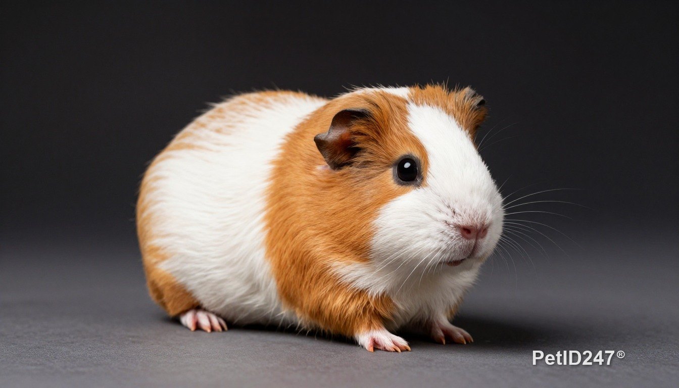 Guinea pig in a spacious enclosure, dark background