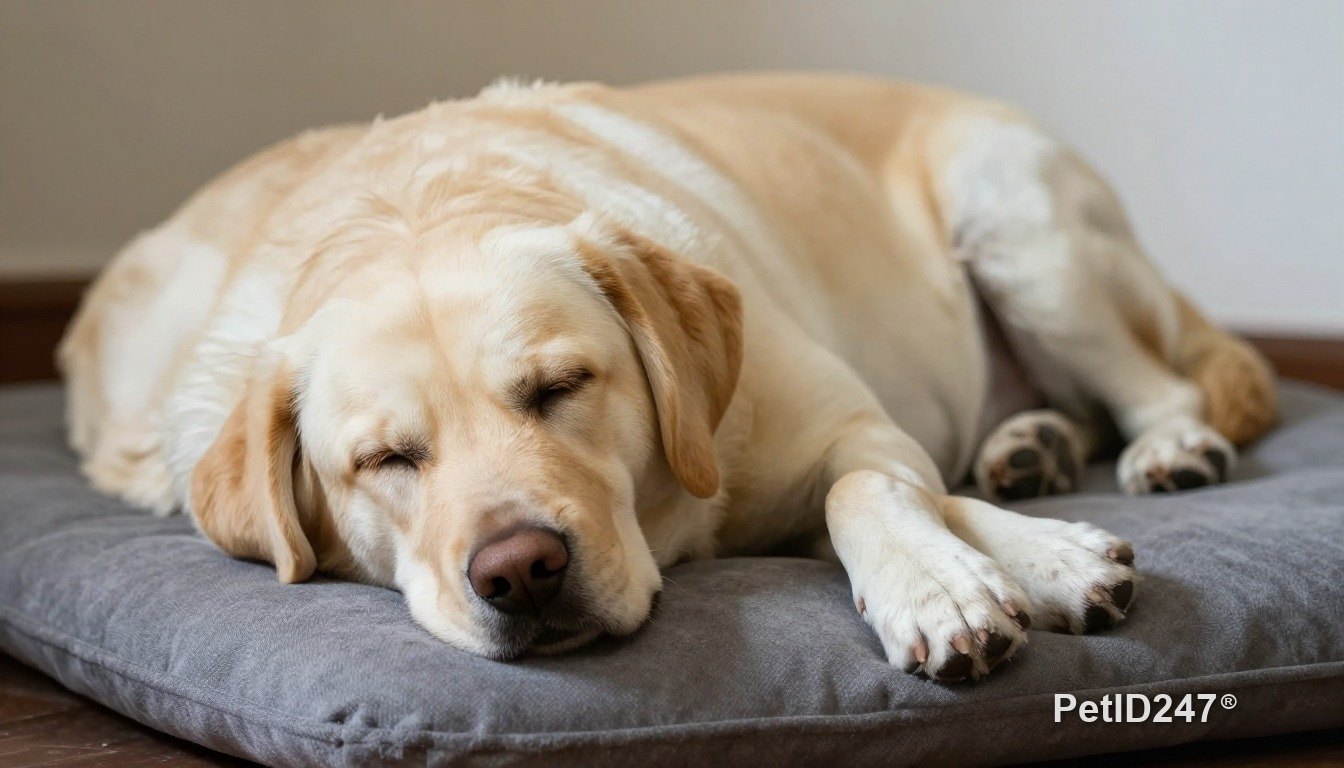 Labrador retriever sleeping on a cushion