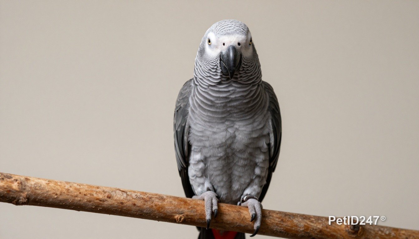 African grey parrot perched on a branch