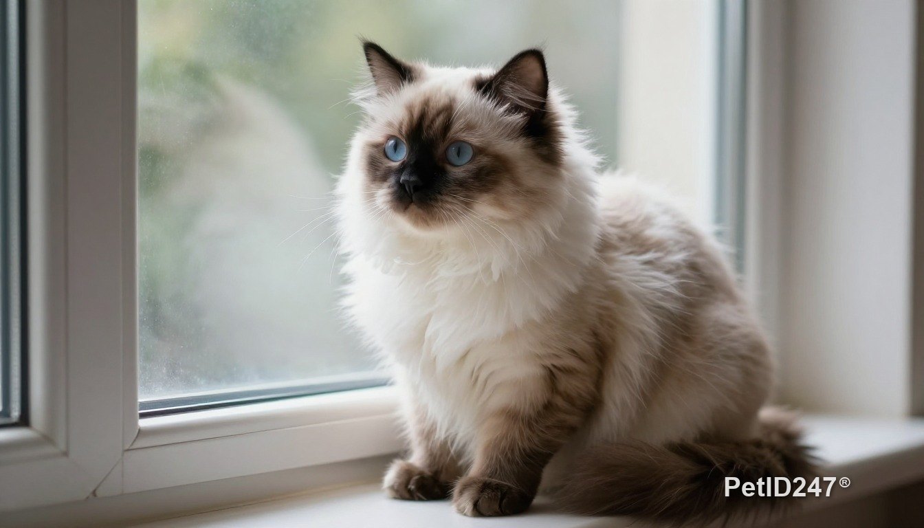 Ragdoll cat sitting by the window