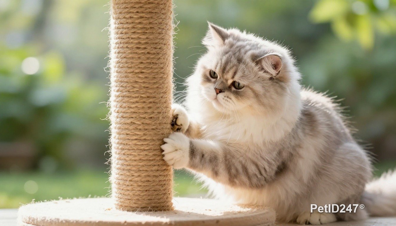 Mèo Ba Tư cào trụ cào móng, nắng sớm