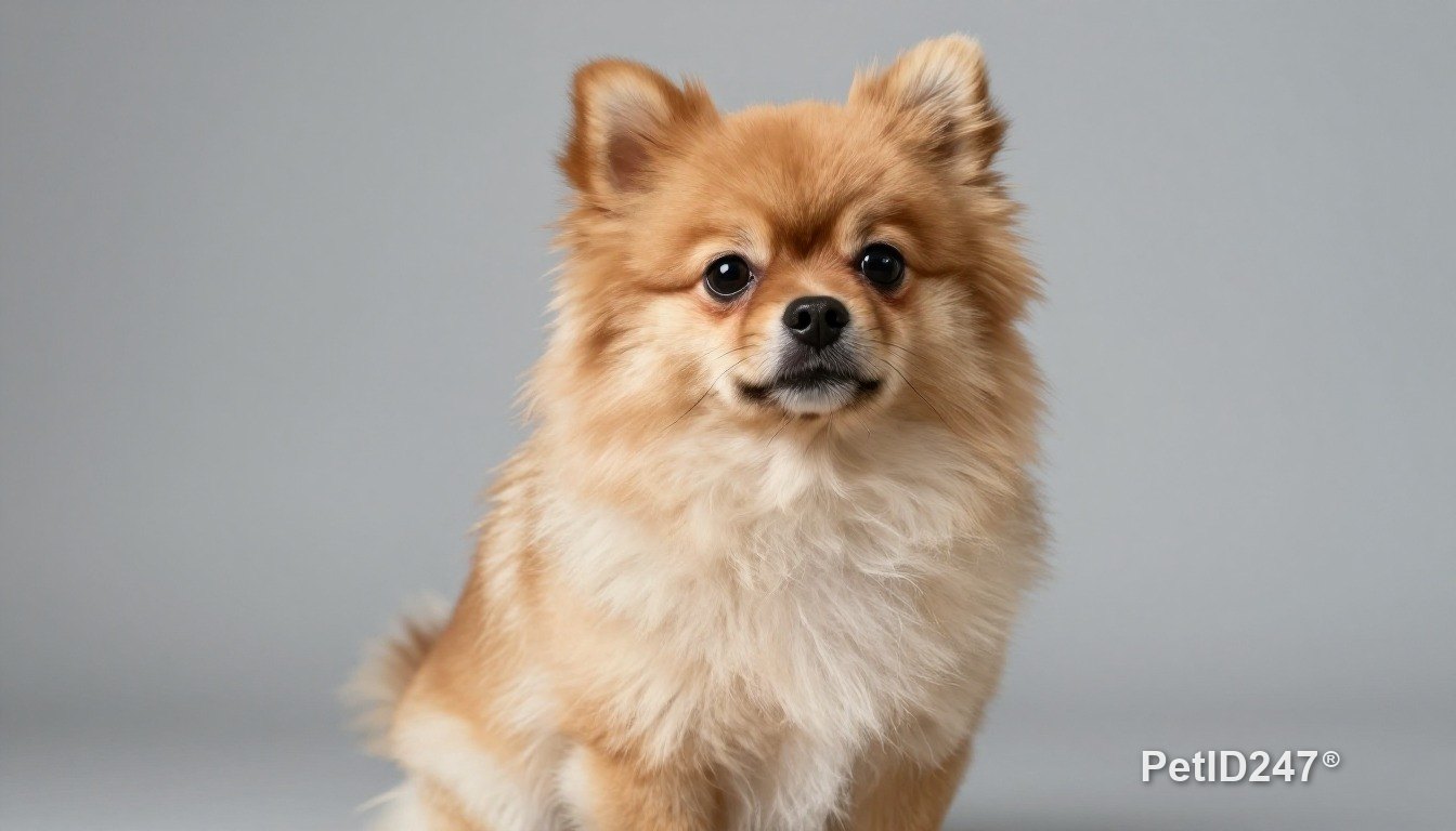 Pomeranian sitting, looking at the camera