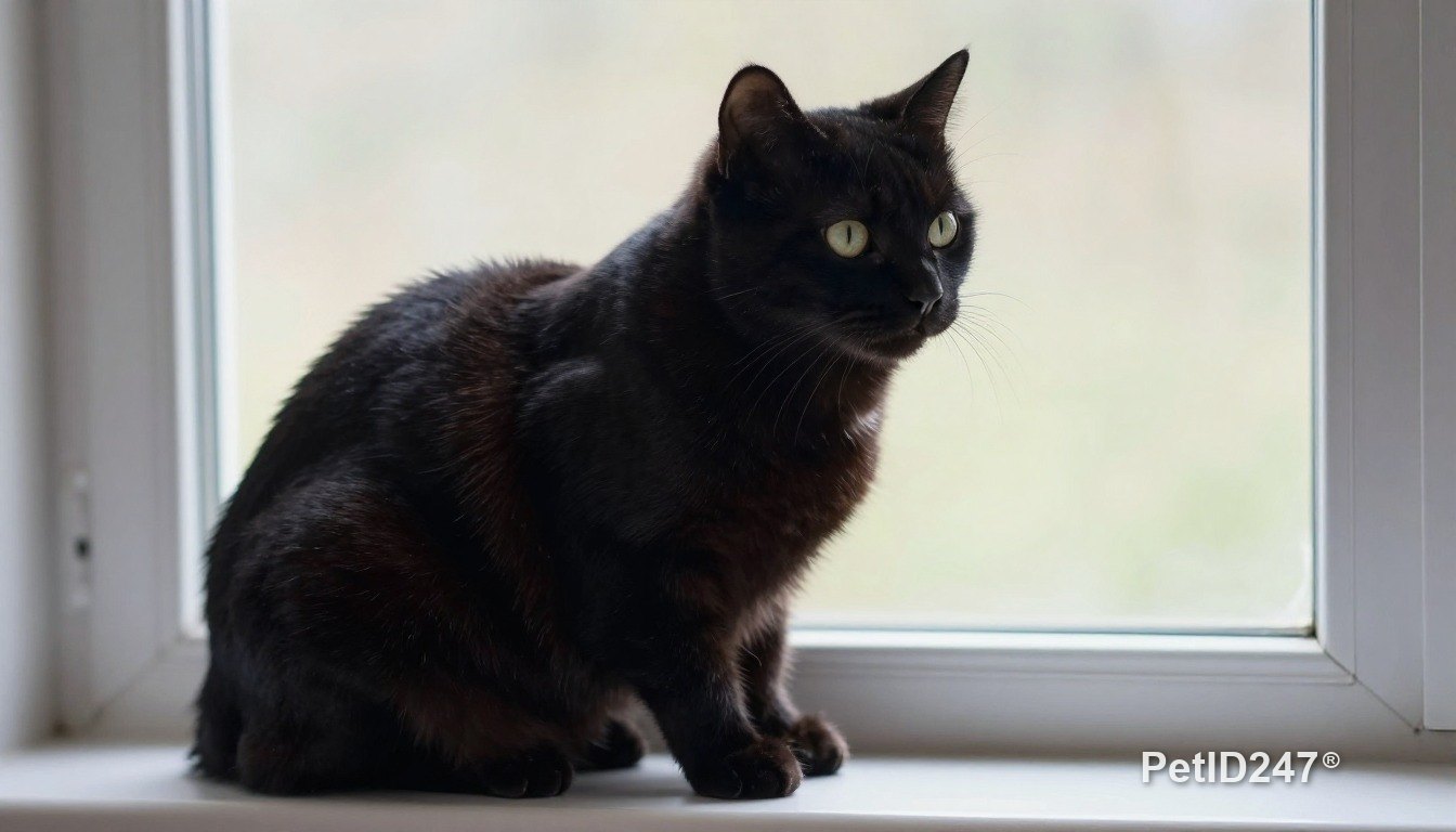 Black cat sitting by the window