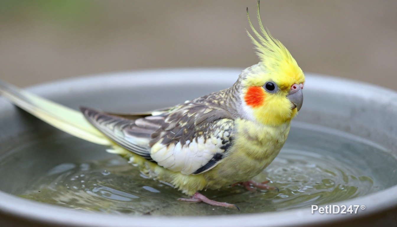 Cockatiel bathing