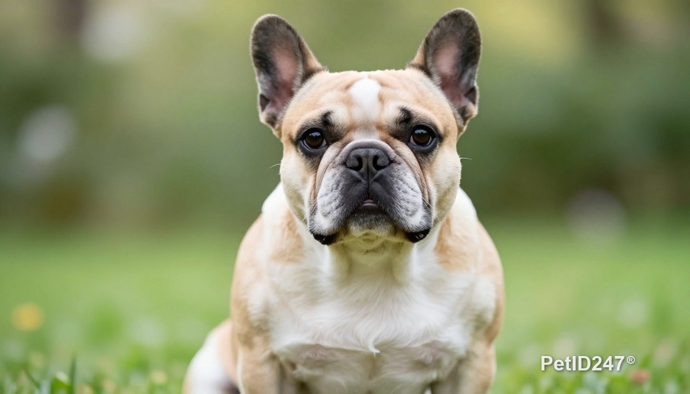 Chó bulldog Pháp ngồi nhìn thẳng, nắng sớm