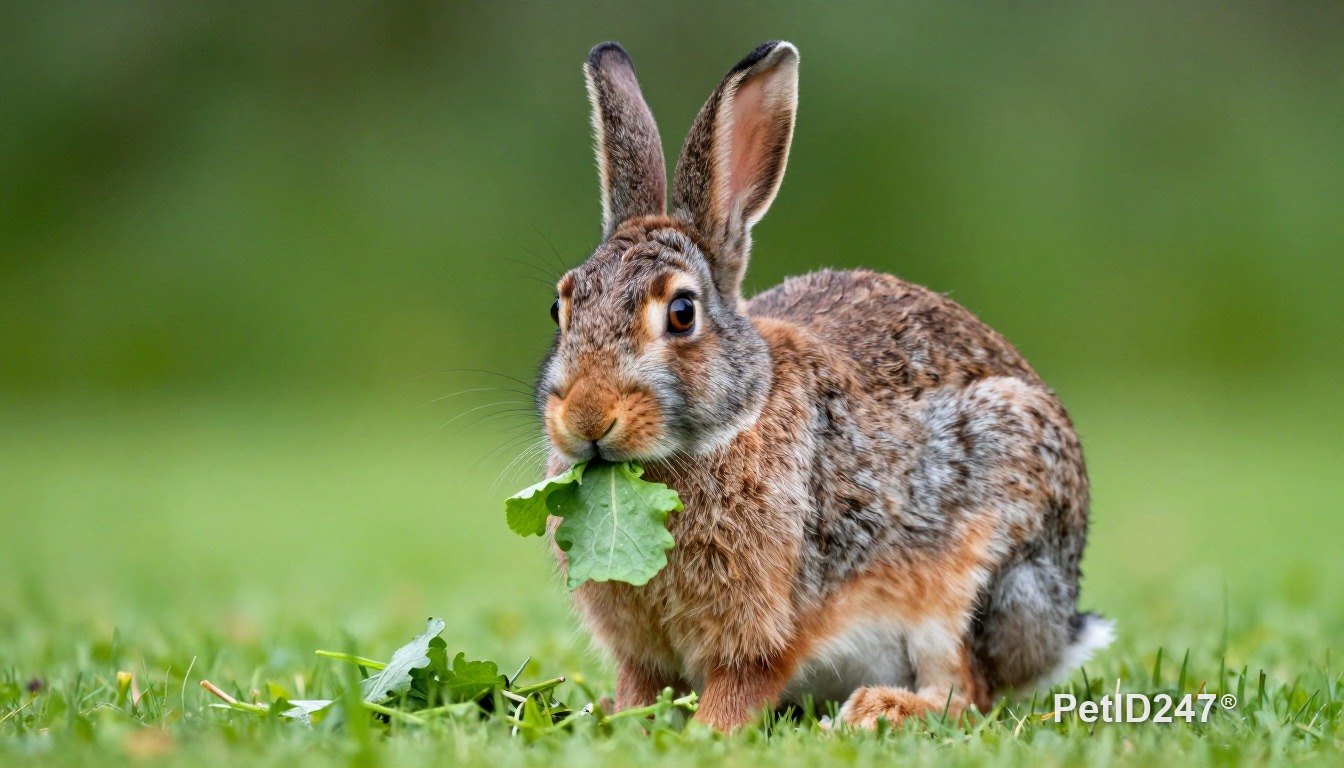 Rabbit eating fresh greens