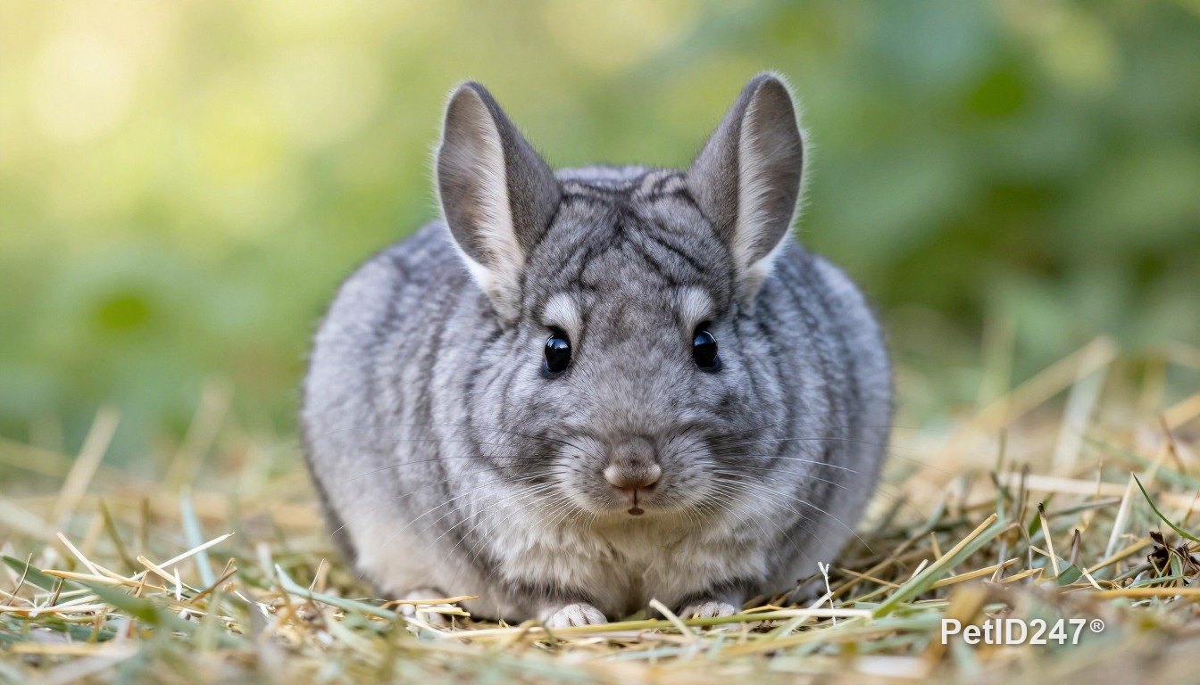 Chinchilla resting on hay, morning light