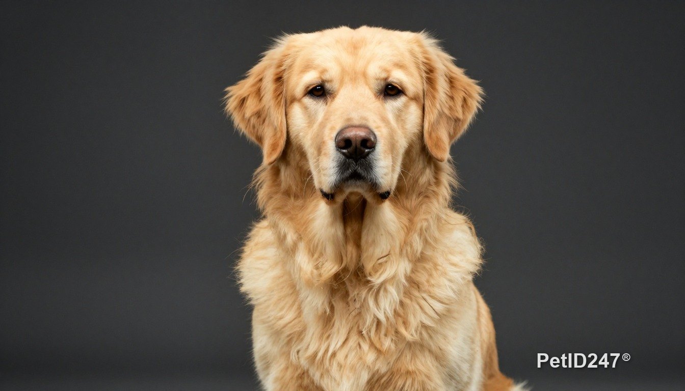 Chó golden retriever ngồi nhìn thẳng